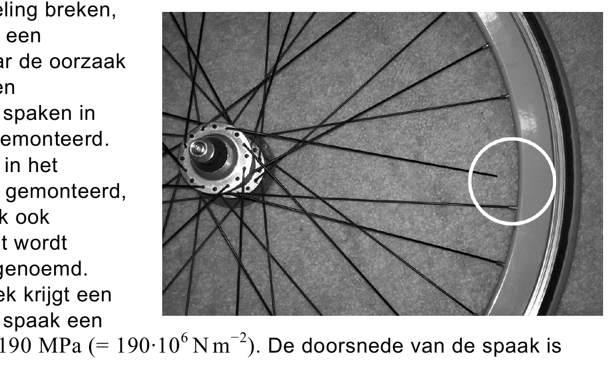 een de oorzaak spaken in in het gemonteerd, ook wordt krijgt een spaak een MPa (= 190·106 N m−2). De doorsnede van de spaak is