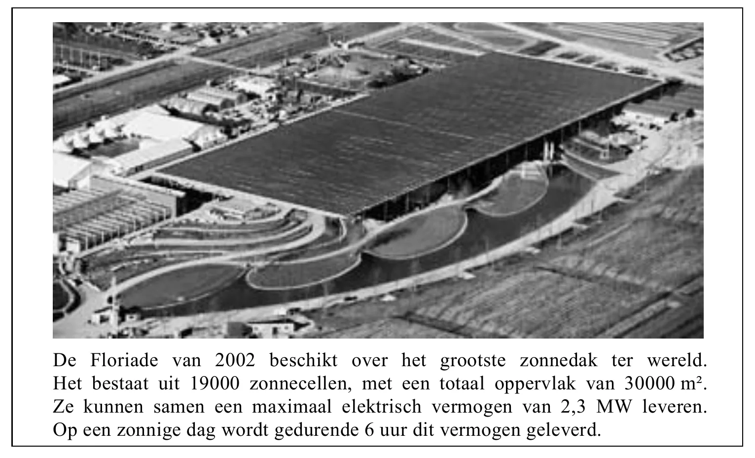 De Floriade van 2002 beschikt over het grootste zonnedak ter wereld. Het bestaat uit 19000 zonnecellen, met een totaal oppervlak van 30000 m². Ze kunnen samen een maximaal elektrisch vermogen van 2,3 MW leveren. Op…