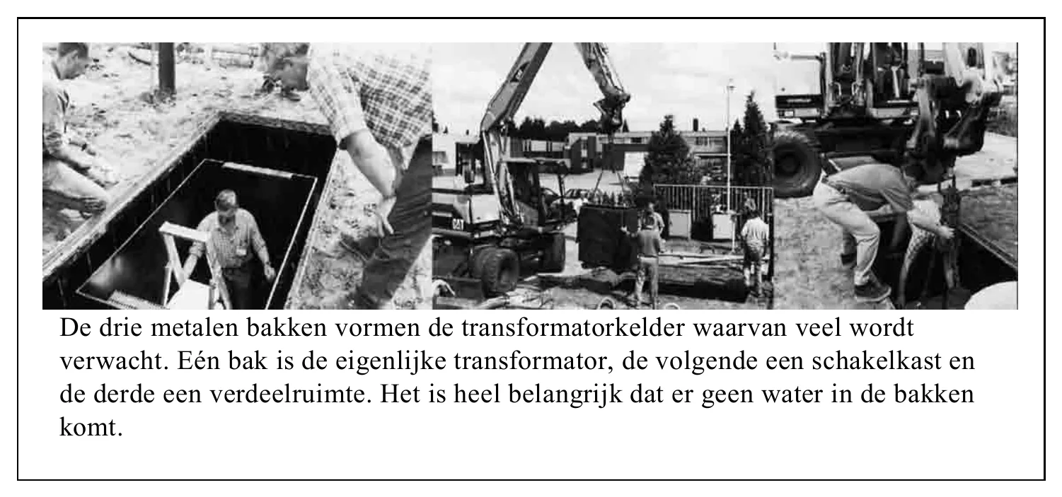De drie metalen bakken vormen de transformatorkelder waarvan veel wordt verwacht. Eén bak is de eigenlijke transformator, de volgende een schakelkast en de derde een verdeelruimte. Het is heel belangrijk dat er geen…