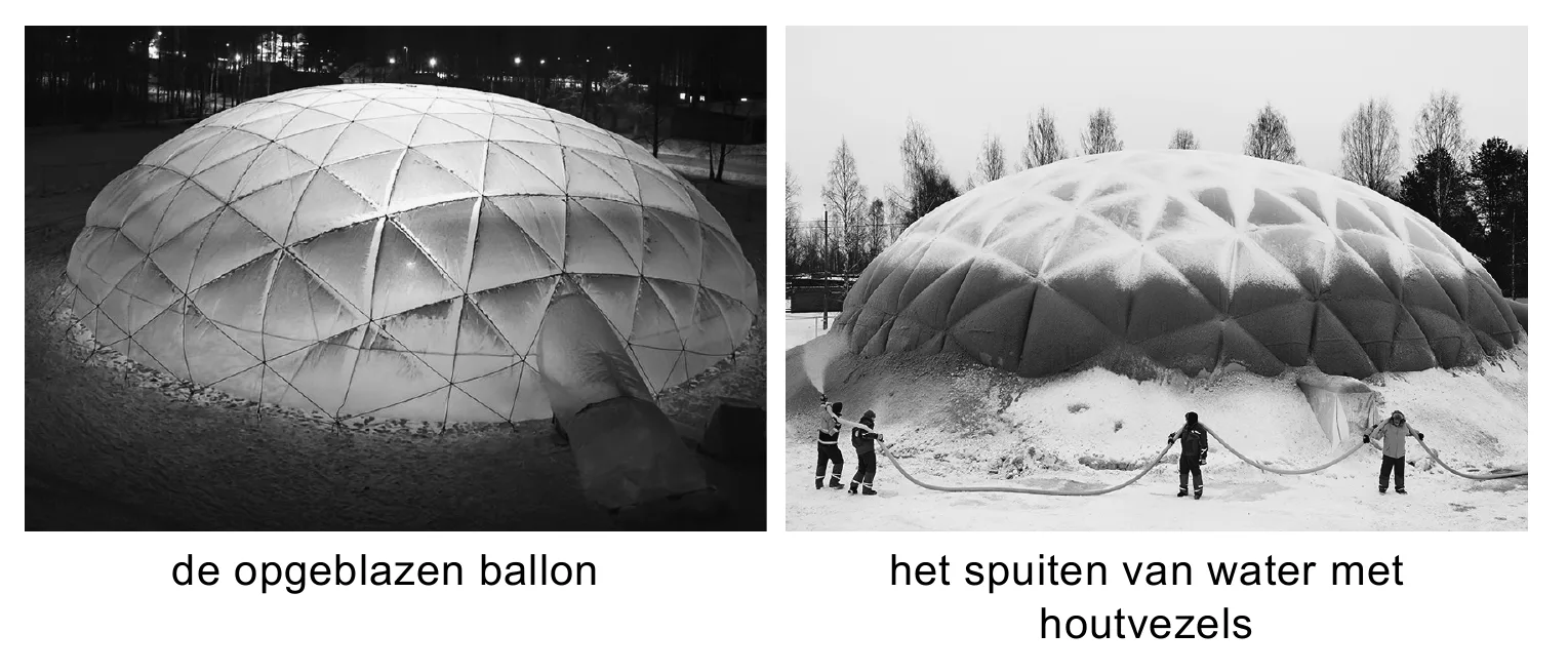 de opgeblazen ballon het spuiten van water met houtvezels