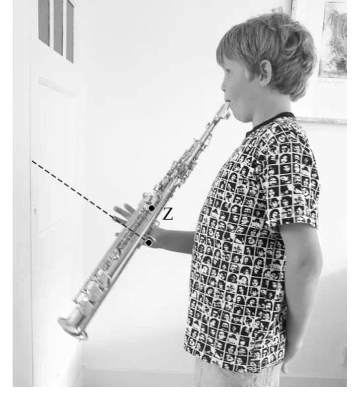 figuur 1 Het instrument rust op zijn lippen en