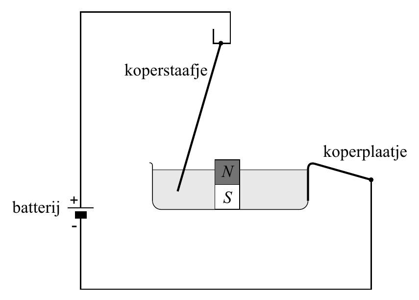 + koperstaafje koperplaatje N S batterij -