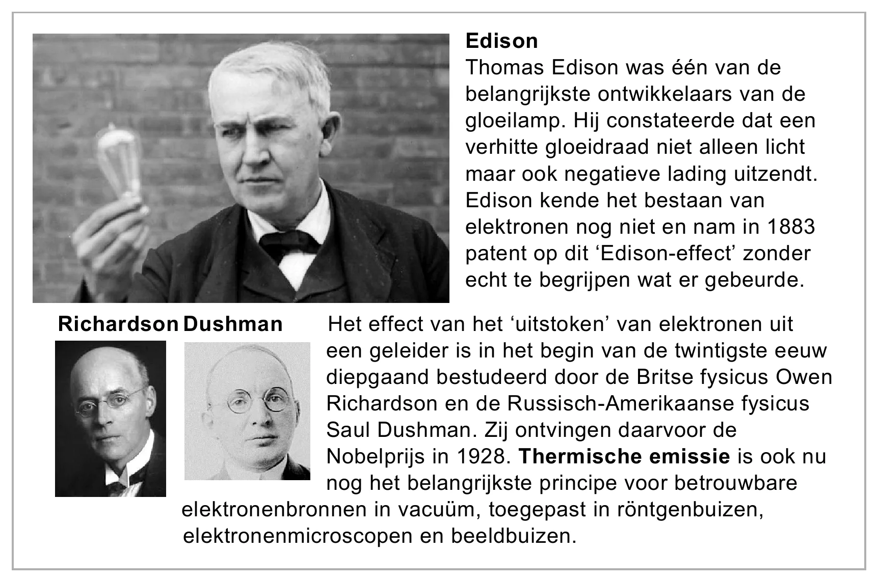 Edison Thomas Edison was één van de belangrijkste ontwikkelaars van de gloeilamp. Hij constateerde dat een verhitte gloeidraad niet alleen licht maar ook negatieve lading uitzendt. Edison kende het bestaan van…